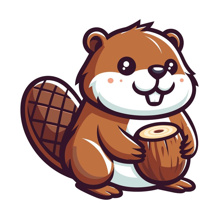 Vetor cute adorável castor personagem de desenho animado ilustração vetorial animal engraçado castor marrom design plano