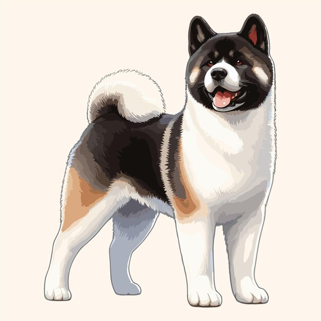 Vetor cute akita dog amp sunflowers vector style fundo branco