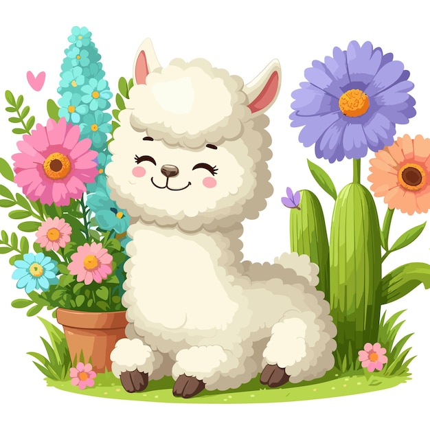 Vetor cute alpaca vector ilustração de desenho animado