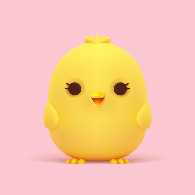 Vetor cute, amarelo, pintainho, engraçado, adorável, bebê, galinha, 3d, ícone, realista, vetorial, ilustração