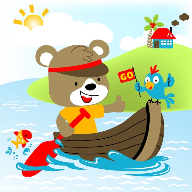 Cute animals on boat, vector cartoon illustration