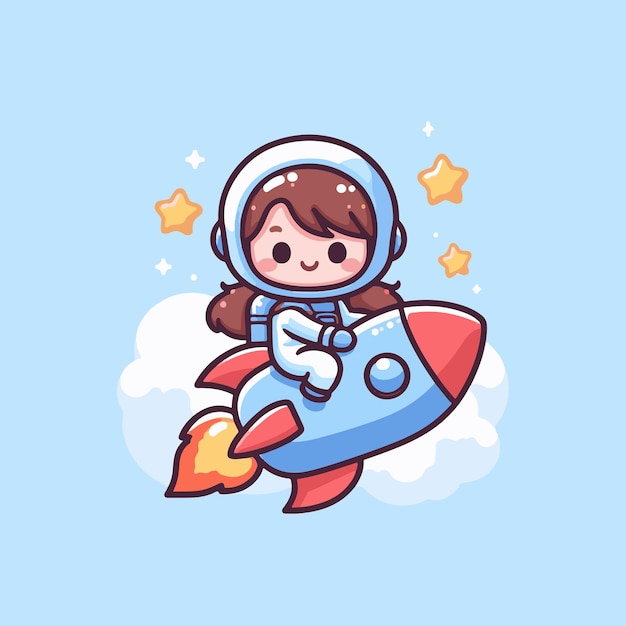 Cute astronaut dirigindo foguete icon vector ilustração ciência tecnologia conceito isolado plano