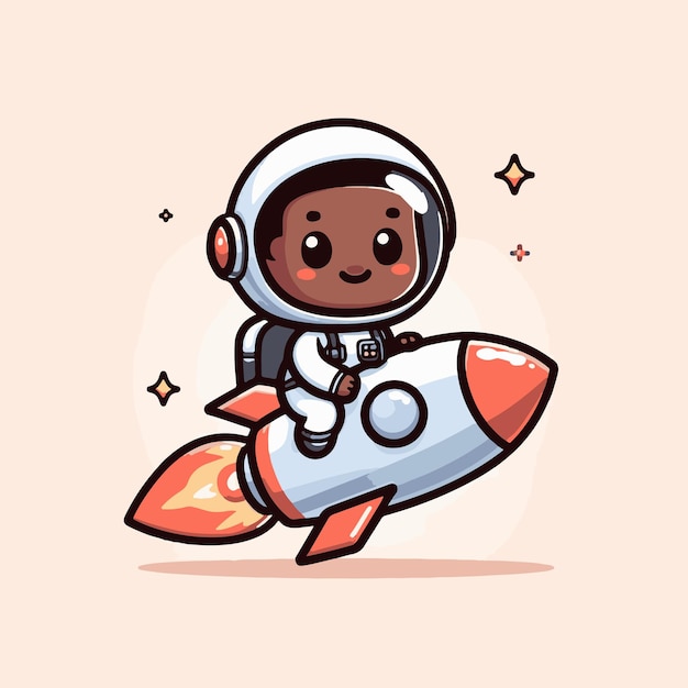 Vetor cute astronaut dirigindo foguete icon vector ilustração ciência tecnologia conceito isolado plano