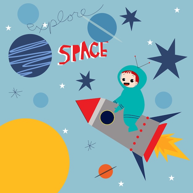 Cute, astronauta, menino, caricatura