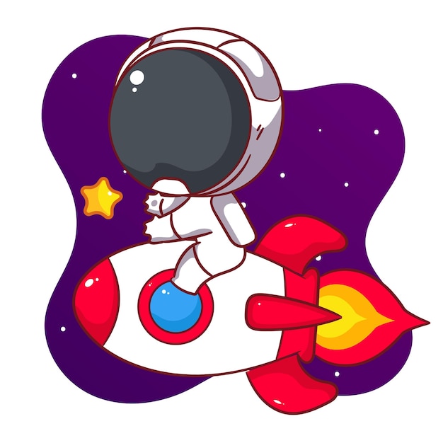 Cute astronauta montando foguete personagem de desenho animado Espaço e ciência conceito de design