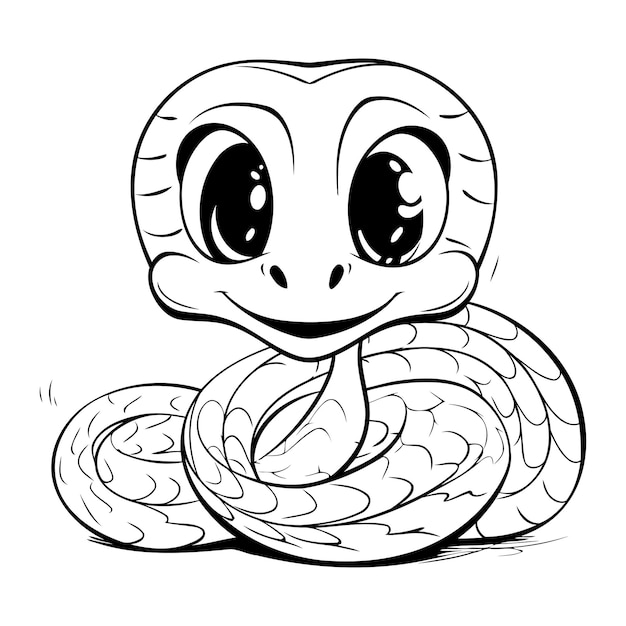 Vetor cute baby cobra ilustração vetorial preto e branco para livro de colorir