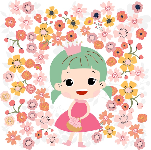 Cute baby girl in flower garden
