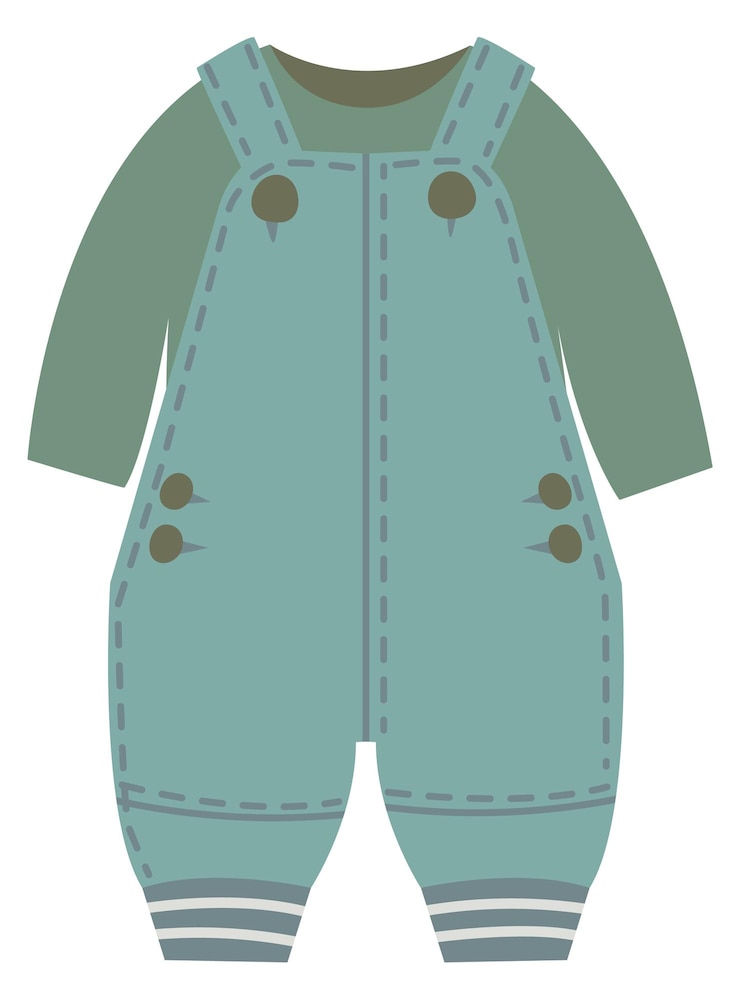 Vetor cute baby jeans overalls ícone de vestuário para crianças