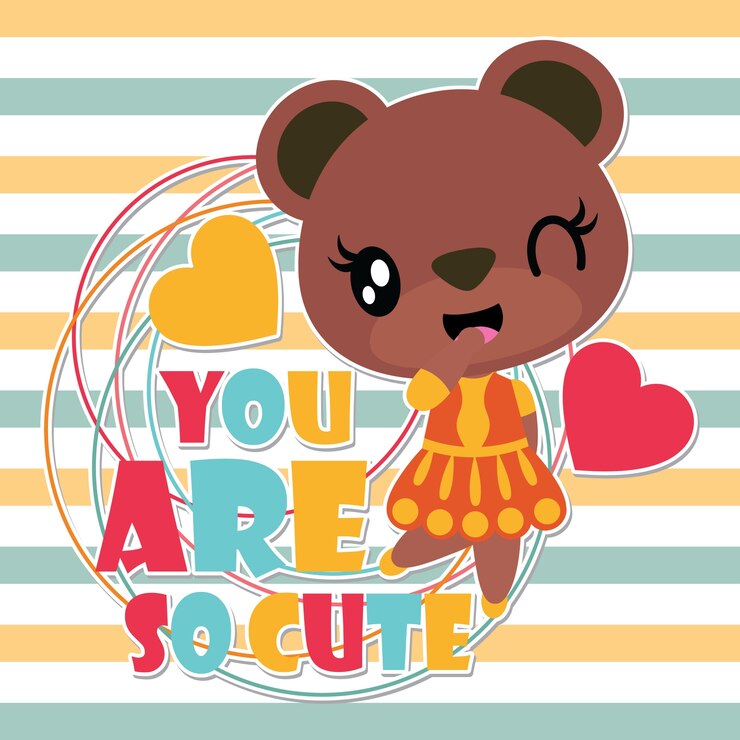 Cute bear girl smiles cartoon illustration