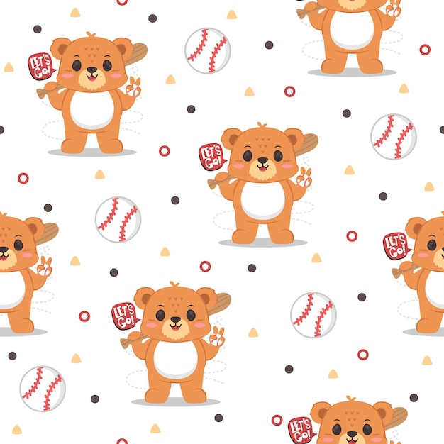 Vetor cute bear play baseball cartoon vector pattern design (design de padrões vetoriais de desenho animado)