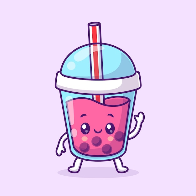 Cute Boba Milk Tea Vector de desenho animado Ilustração de ícone de bebida Ícone de objeto Vector plano isolado