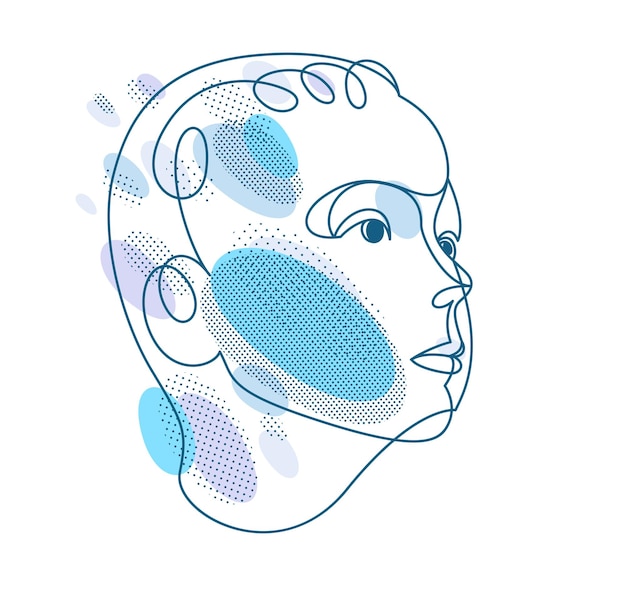 Cute bonito menino retrato de arte de linha vetorial ilustração isolada criança pequena desenho de arte linear artístico