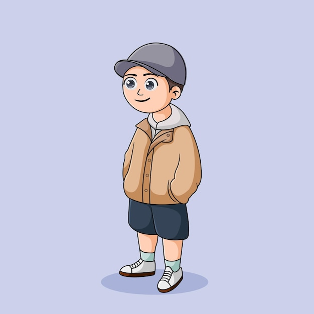 Cute boy standing and hands in pants ilustração