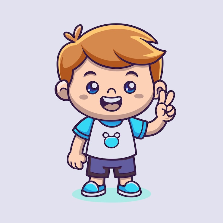 Vetor cute boy with peace sign ilustração de ícone vetorial de desenho animado