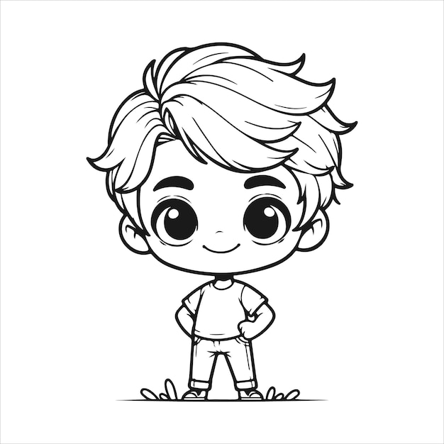 Vetor cute boys vector preto e branco coleção de design de personagens de desenho animado fundo branco