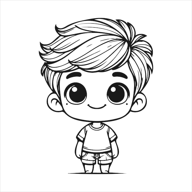 Cute boys vector preto e branco coleção de design de personagens de desenho animado fundo branco