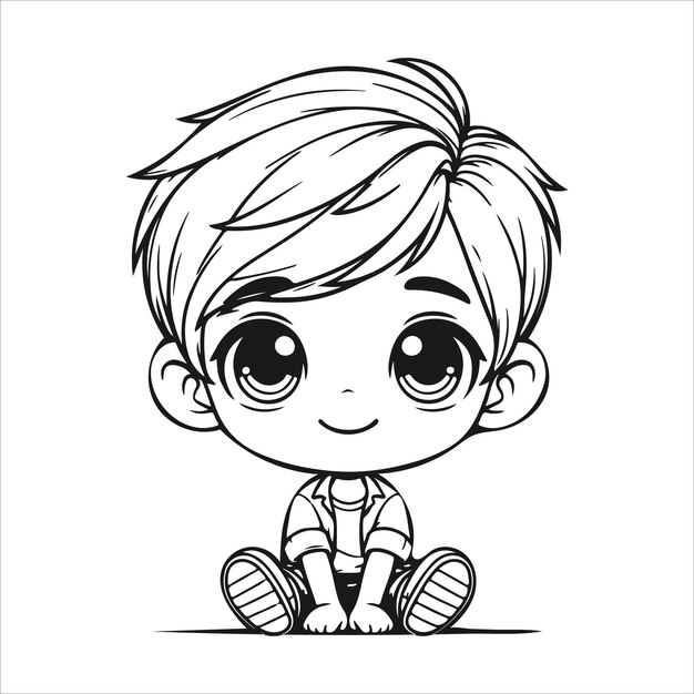 Cute boys vector preto e branco coleção de design de personagens de desenho animado fundo branco