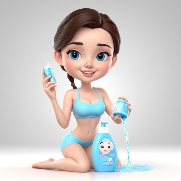 Vetor cute brunette girl washes facial wash vector