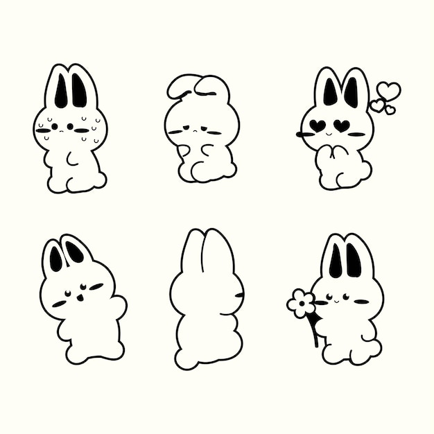 Vetor cute bunny black lineart para livros de colorir gráficos vetoriais