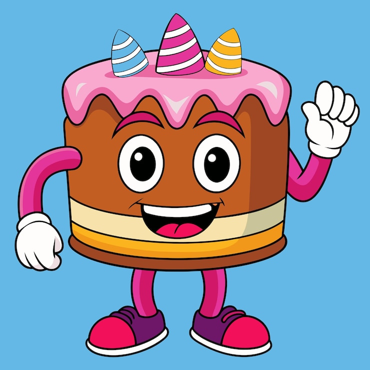 Vetor cute cake mascot icon vector ilustração logotipo do bolo desenho animado iconho de aniversário conceito estilo de desenho animado plano isolado branco adequado para página de destino da web banner sticker background