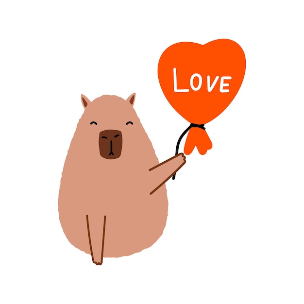 Cute capybara feliz dia de São Valentim em ilustração vetorial de estilo plano para publicidade de banner de cartão postal