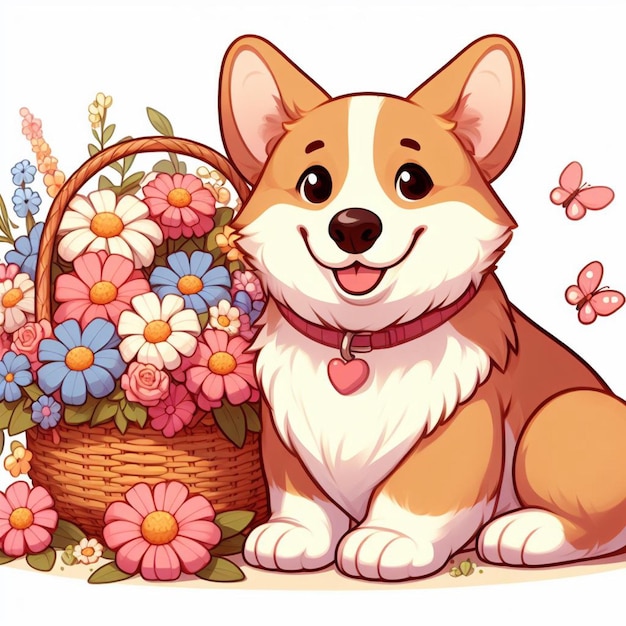 Cute cardigan welsh corgi cão de desenho animado vector style fundo branco