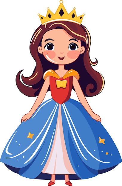 Cute, caricatura, princesinha, em, um, lindo, vestido, vetorial, ilustração