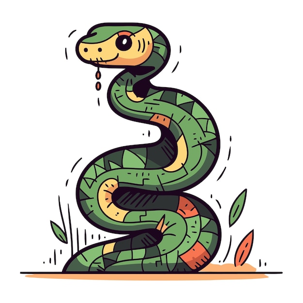 Cute cartoon cobra vetor ilustração isolada em um fundo branco