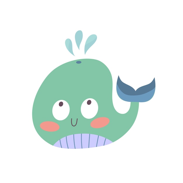 Cute Cartoon Whale Adorável Kawaii Ilustração vetorial de animais do oceano