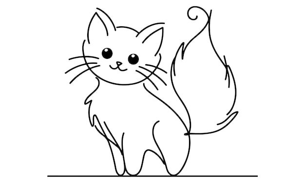 Cute Cat Line Art Ilustração Silhueta Minimalista Design Felino