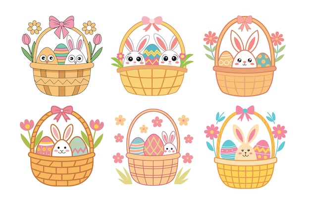 Cute cesta de Páscoa ilustração de desenho animado vetorial Dia da Páscoa