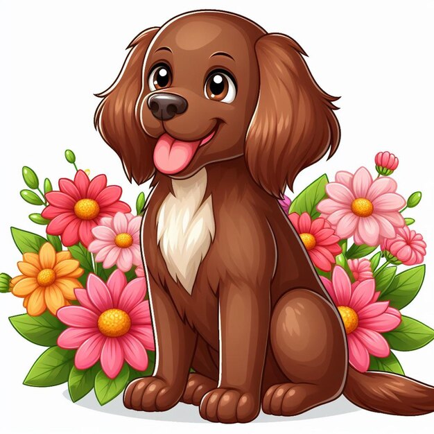 Vetor cute chesapeake bay retriever cão e flores ilustração de desenho animado vetorial