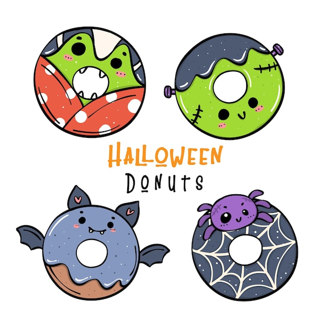 Cute colorido assustador halloween donut costume doodle adorável vibrante delícia festiva