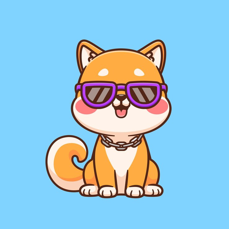 Vetor cute cool shiba inu cão usando óculos e colar cartoon vector icon ilustração animal flat