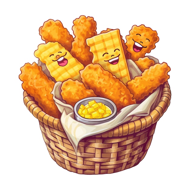 Cute crispy golden chicken tenders vector de desenhos animados