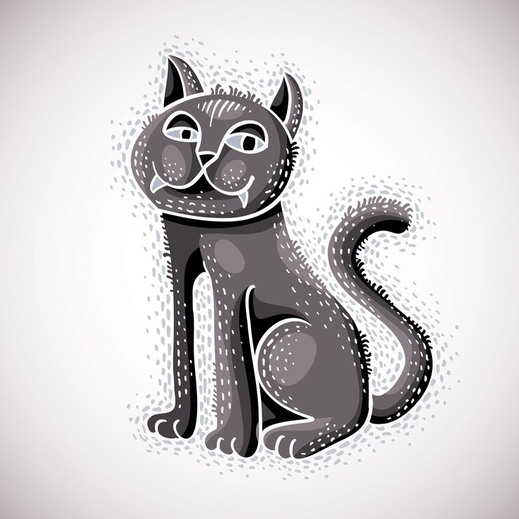 Vetor cute desenho animado doodle gato cinza ilustração vetorial de animal de estimação bonito de pé