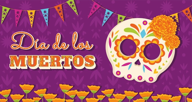 Cute dia de los muertos cartaz vetor