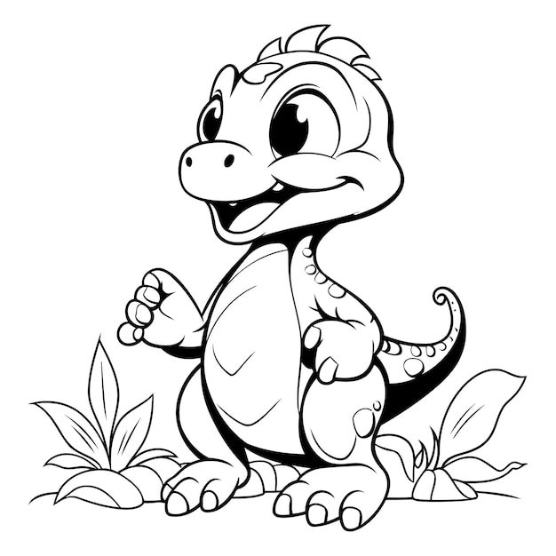Vetor cute dinosauro de desenho animado vector de ilustração de desenho animado preto e branco