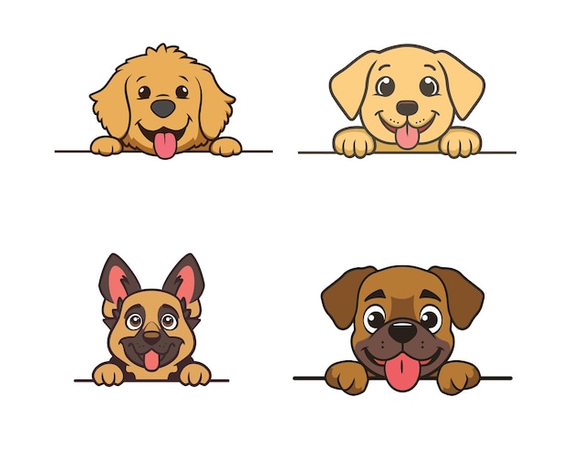Cute Dog Peeking Face Clipart Bundle Dog Face Logo Ilustração vetorial isolada de cão