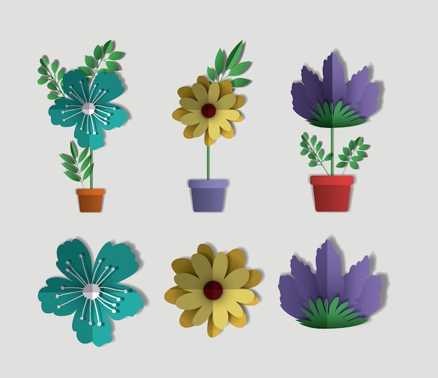 Cute flowers set icons