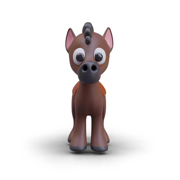 Vetor cute foal vista frontal 3d cavalo castanho com nariz preto criatura vetor em estilo plasticina