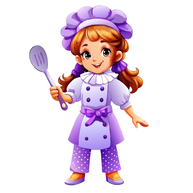 Vetor cute girl kid chef