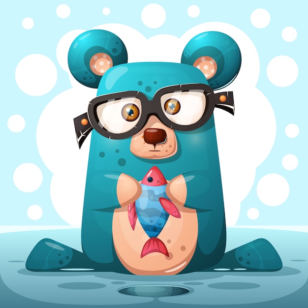 Cute glasses bear com peixe