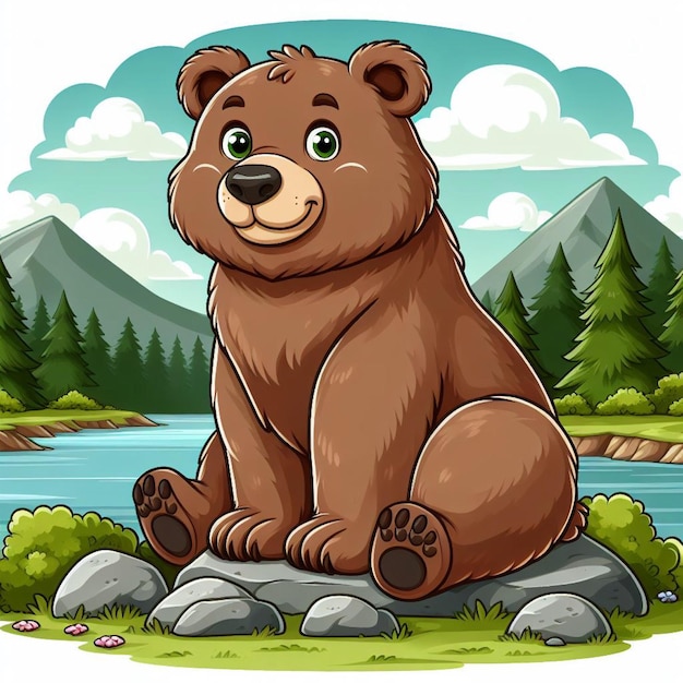 Cute grizzly bear vector ilustração de desenho animado