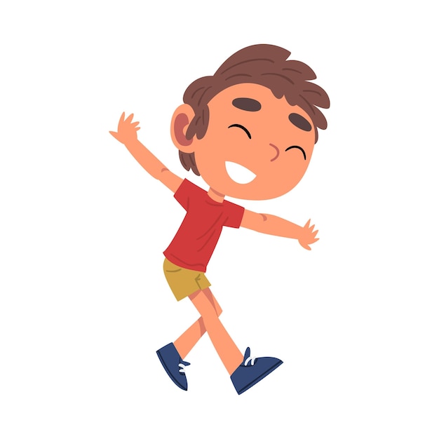 Vetor cute happy boy se divertindo schoolboy atividade de rotina diária ilustração vetorial de desenho animado