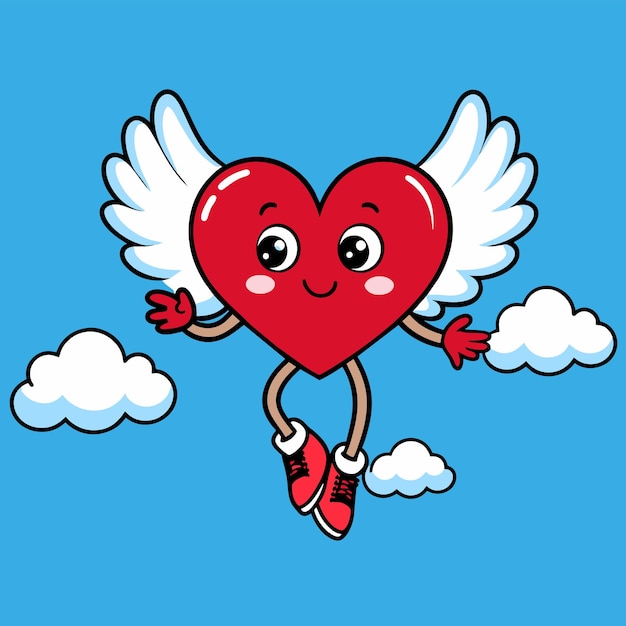 Cute heart angel love wings adesivo desenhado à mão conceito de ícone ilustração isolada