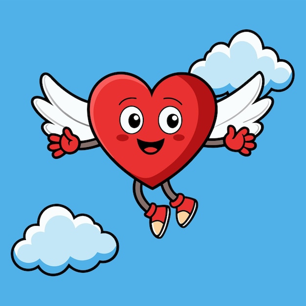 Cute heart angel love wings adesivo desenhado à mão conceito de ícone ilustração isolada