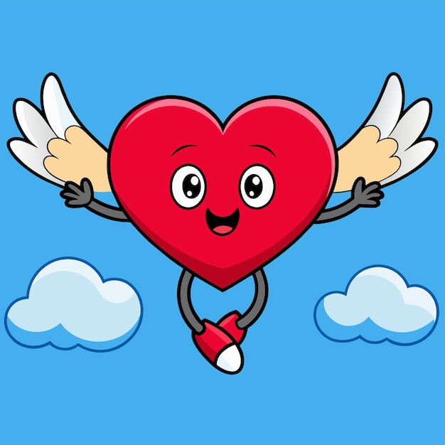 Vetor cute heart angel love wings adesivo desenhado à mão conceito de ícone ilustração isolada