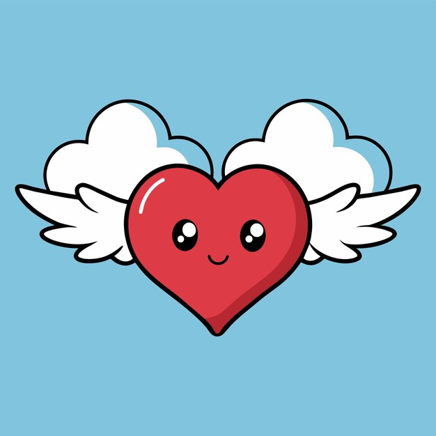 Cute heart angel love wings adesivo desenhado à mão conceito de ícone ilustração isolada