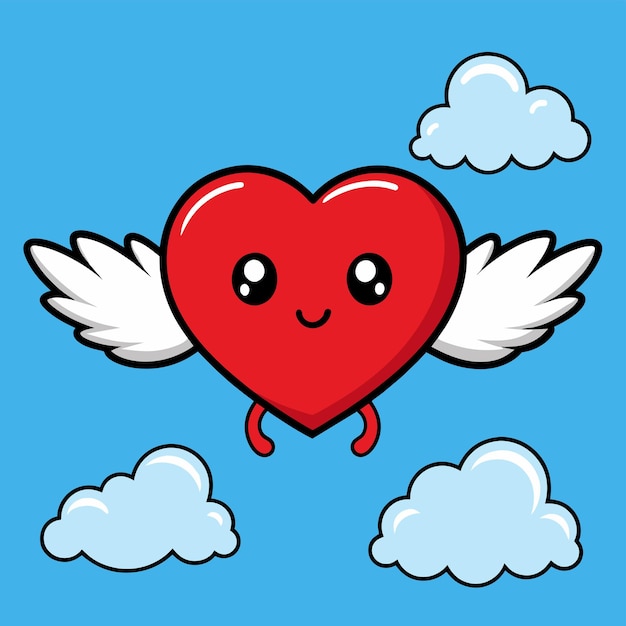 Cute heart angel love wings adesivo desenhado à mão conceito de ícone ilustração isolada